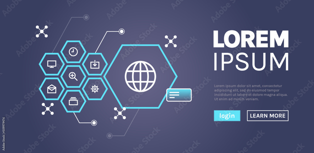 Poster digital technology transformation of business and network data system concept flat vector illustrati