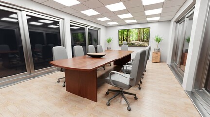 Fototapeta na wymiar Realistic 3D Render of Conference Room