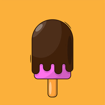 Flat vector chocolate ice cream cartoon icon and illustration