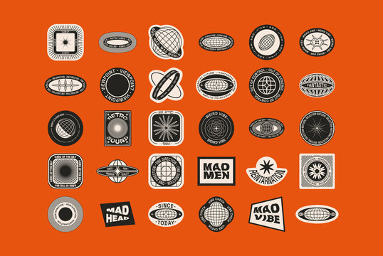 Universal Trendy Simple Geometric Badge Template Set with Shapes, Text