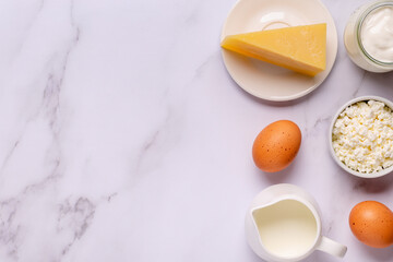 Set of various fresh dairy products.
