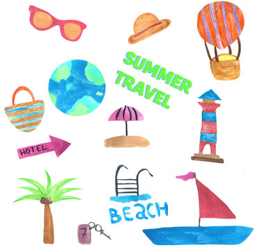 summer travel and holidays watercolor