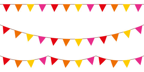 Colorful party garlands with pennants. Vector buntings set.