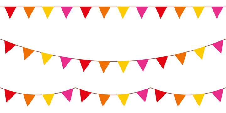 Colorful party garlands with pennants. Vector buntings set.