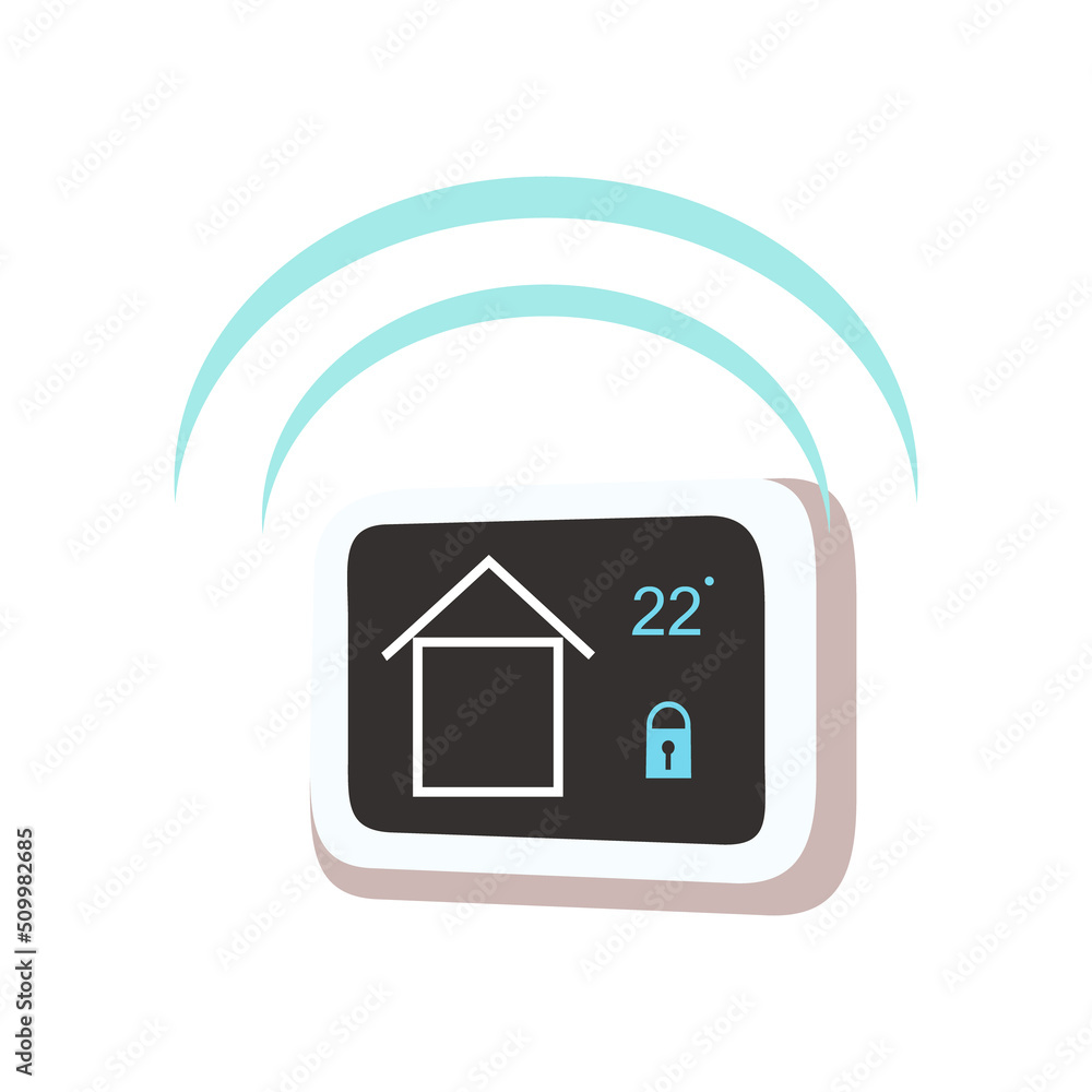 Poster house alarm with touchscreen semi flat color vector object. full sized item on white. wireless home 
