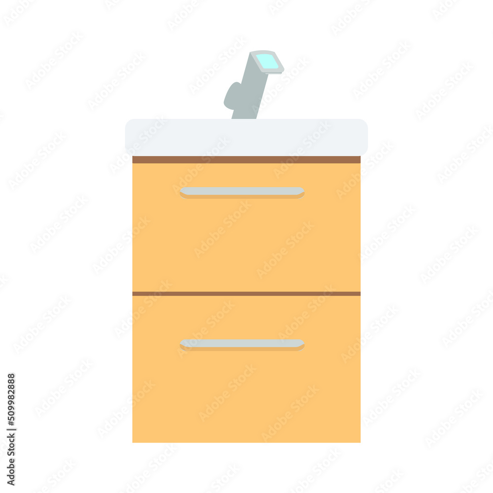 Poster sink with automated tap semi flat color vector object. full sized item on white. lavatory device. sm