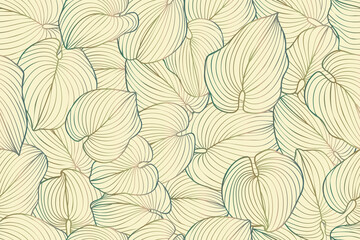 Hosta leaves seamless pattern. Hosta sieboldiana or funkia sina tropical leaves.