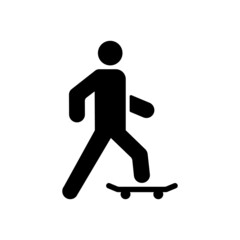 Person on Skateboard Black Silhouette Icon. Skateboarding Sport Man Glyph Pictogram. Skater Hobby Flat Symbol. Skating Leisure Sign. Modern Street Activity. Isolated Vector Illustration