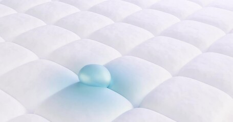 animation absorption of blue drops, liquid, gel into white fabric, membrane, mesh, pores, foam layer, cotton wool, fiber, cotton, bamboo, absorbent layer