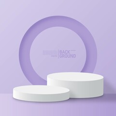 3d display product on minimal scene with geometric podium platform. Commercial pedestal in purple pastel square background.