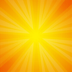 Obraz premium Orange And Yellow Sunburst Halftone Comic cartoon background- Vector Illustration