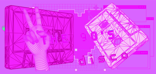 3D low-poly model of a music cassette. Retro the 90's style vector illustration.