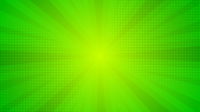 Green Sunburst Halftone Comic cartoon background- Vector Illustration