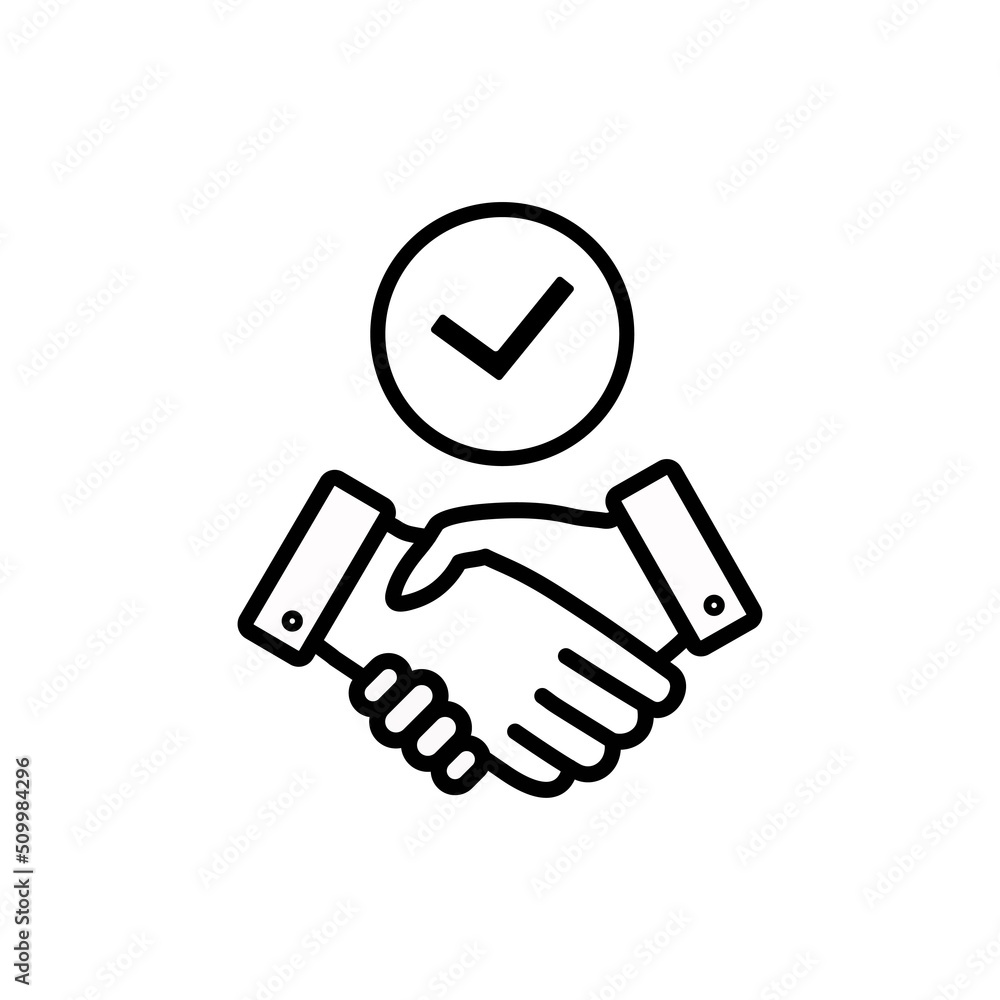 Poster commitment isolated vector outline icon. handshake with tick modern sign design.