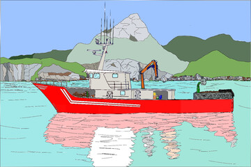 vector marítimo de barco de pesca en paisaje
