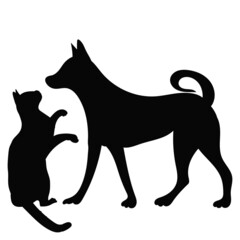 cat and dog silhouette on white background, isolated, vector