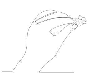 hand with flower drawing in one continuous line, vector