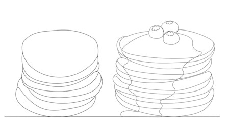 pancakes drawing by one continuous line, vector
