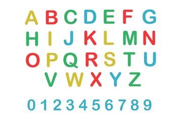 Set of multicolored letters and numbers.