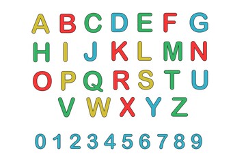 Set of multicolored letters and numbers.