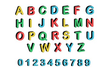 Set of multicolored letters and numbers.