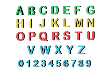 Set of multicolored letters and numbers.