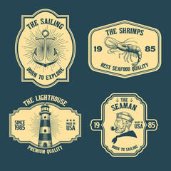 Set of Vintage Sailing Nautical Badge Label