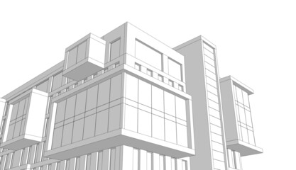 Office building architecture 3d rendering