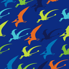 Obraz na płótnie Canvas Dinosaurs. Hand-drawn seamless pattern with dinosaurs. For children's fabric, textiles, wallpaper for the nursery. Cute dinosaur design. The silhouette of a dinos