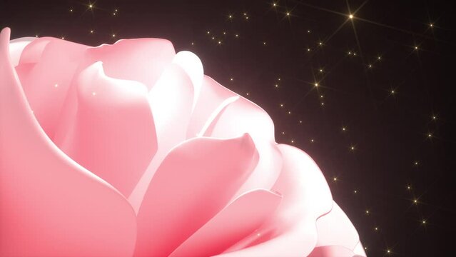 pink blooming rose releasing glittering particles 3d rendered
