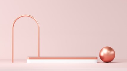 Abstract Pastel pink geometric shape blank platform. Podium empty showcase pedestal product display for cosmetic presentation. Composition with round scene. Composition with round scene. 3d Rendering