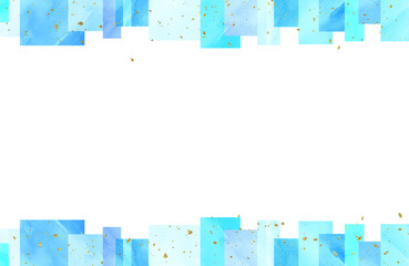background with space and blue watercolor squares, gold glitter