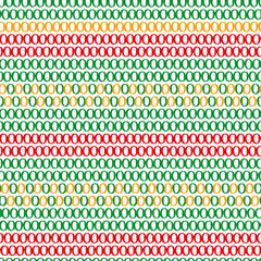 Stitch effect stripe vector seamless pattern. Hand drawn needlework looped needlework background. Red, green, yellow striped backdrop. Folk art style embroidery stitching sewing geometric repeat.