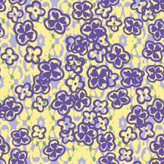 purple and yellow meadow seamless vector pattern