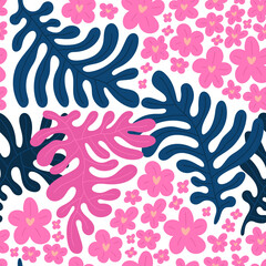 Leaves hand drawn seamless pattern. Botanical trendy design. Vector repeating design for fabric, wallpaper or wrap papers.