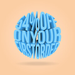 54% percentage off on your first order. 3d sale banner.