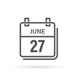 June 27, Calendar icon with shadow. Day, month. Flat vector illustration.