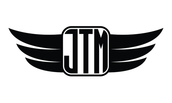 JTM three Letter Wings Flying Initial wing symbol minimalist creative concept flag icon professional logo design Vector template