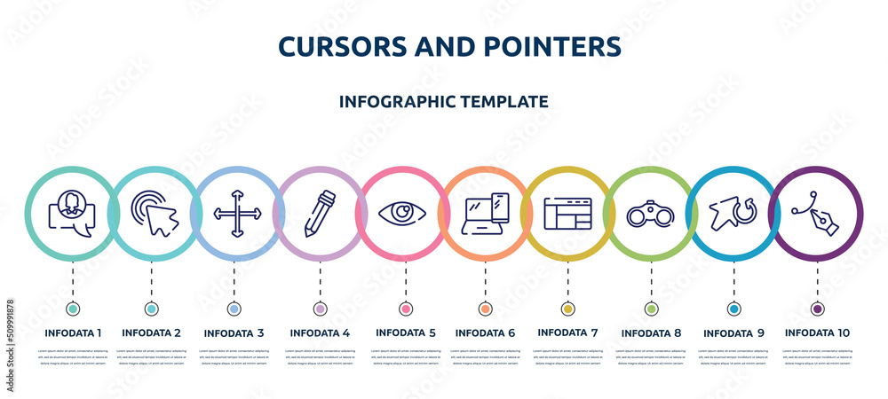 Aufkleber cursors and pointers concept infographic design template. included chat avatar, arrow pointer, verti