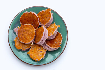 Coconut pancake on white background.