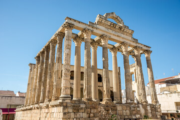 Fototapeta premium View at the Ancient Temple of Diana in the streets of Merida - Spain