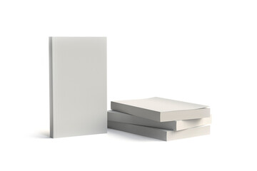 Blank white stack of books mockup isolated on white background. 3d rendering. ready for presentation or autograph session.