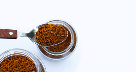 Instant coffee on white background.