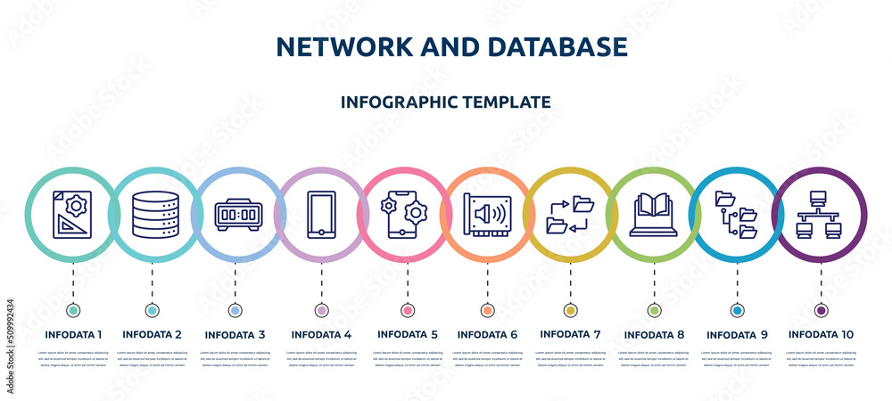 Poster network and database concept infographic design template. included prototyping, data storage, digita