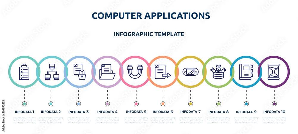 Poster computer applications concept infographic design template. included data list, computer networks, en