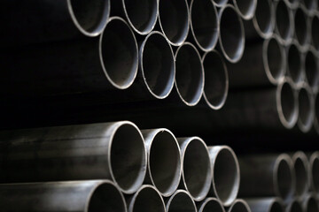 high quality steel pipe or Aluminum and chrome stainless pipes in stack waiting for shipment in...