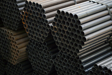 high quality steel pipe or Aluminum and chrome stainless pipes in stack waiting for shipment in...