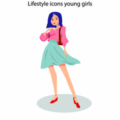 Fototapeta na wymiar Lifestyle icons young girls sketch cartoon characters