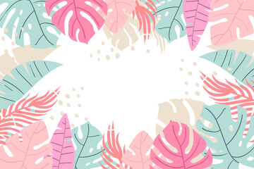 Hand-drawn tropical background. Summer tropical banner. Modern colorful background. On a white background.