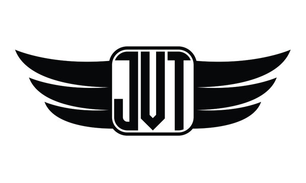 JVT three Letter Wings Flying Initial wing symbol minimalist creative concept flag icon professional logo design Vector template